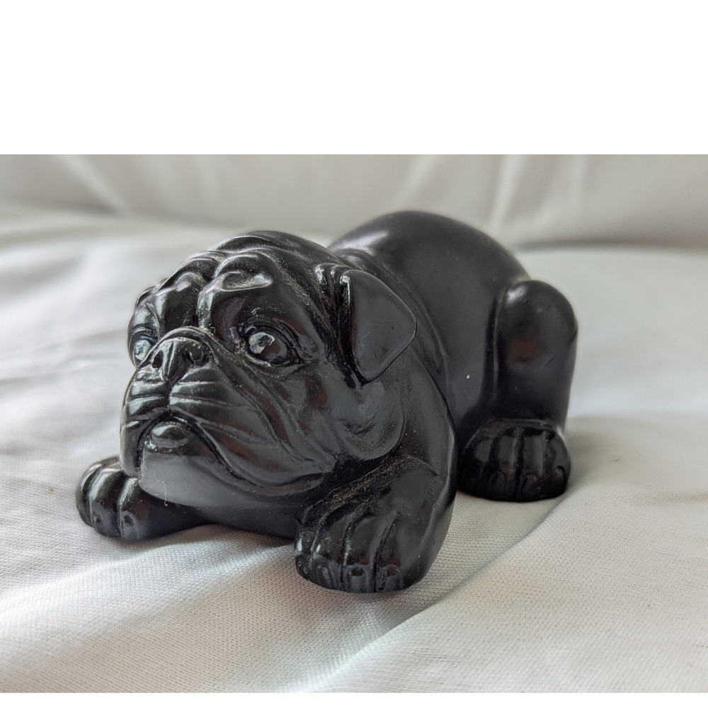 Vintage Black‎ Bulldog Figurine Small Resin Stone Dog Statue Puppy Decor 4 Inch